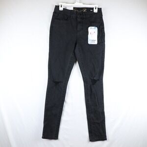Seven7 Jeans Womens 4 Black Tummyless High Rise Skinny Distressed Knee Denim